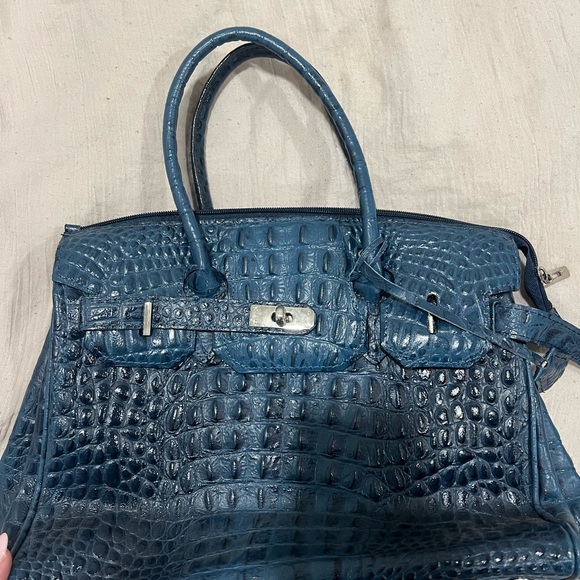 Borse In Pelle Luxurious Blue Crocodile-Embossed Bag - Picture 3 of 16